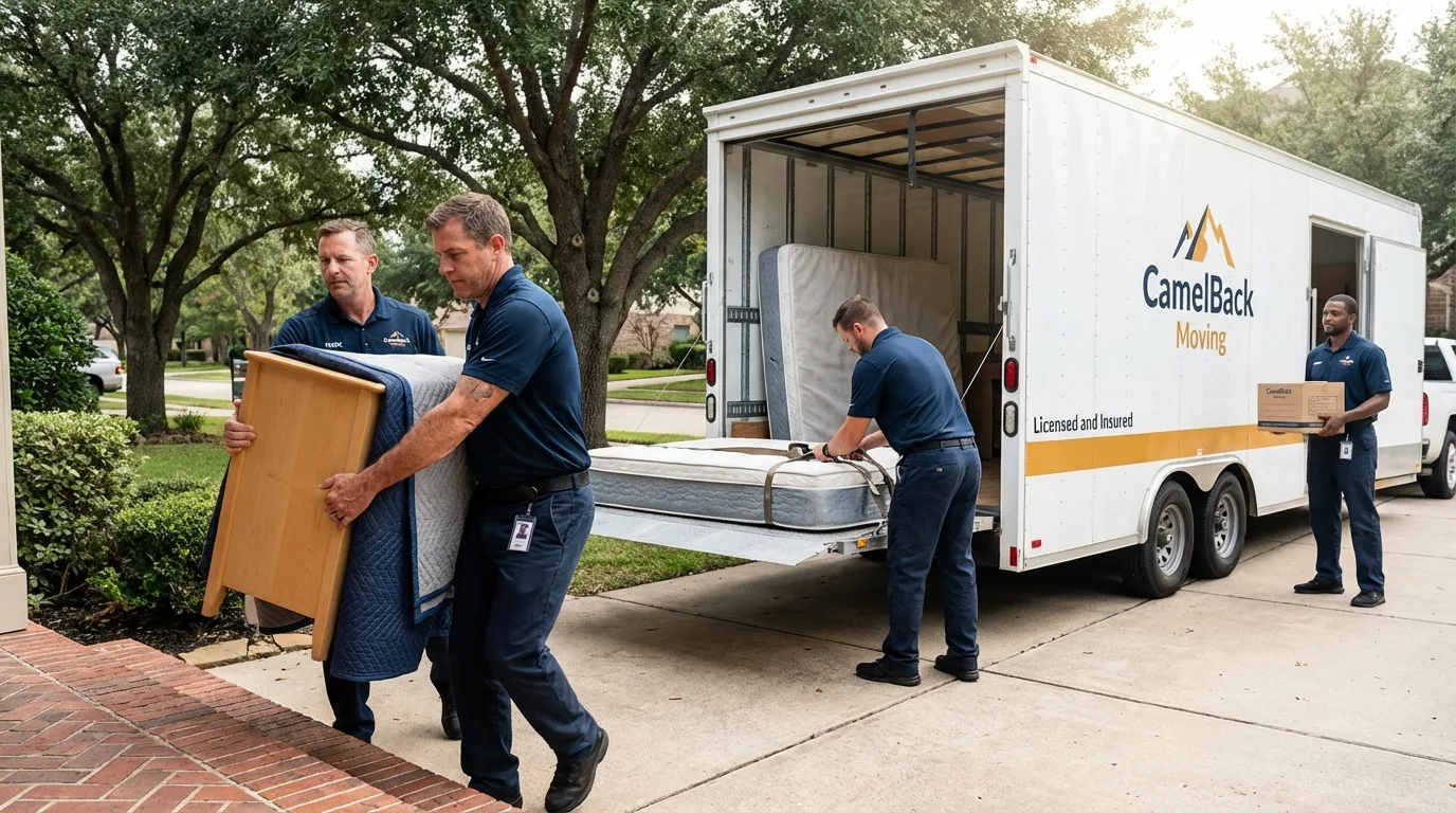 Crew loading residential truck for cross-state move from Morocco, IN