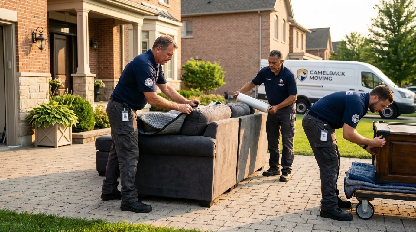 Large estate moving crew wrapping furniture in Morocco, IN